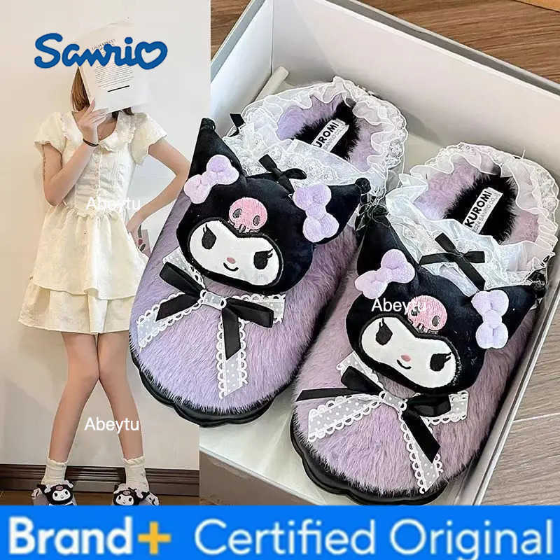 Sanrio Hello Kitty Kuromi Cinnamoroll Cotton Slippers Cartoon Cute Winter Indoor Home Slippers Thick Sole Keep Warm Cotton Shoes H251230