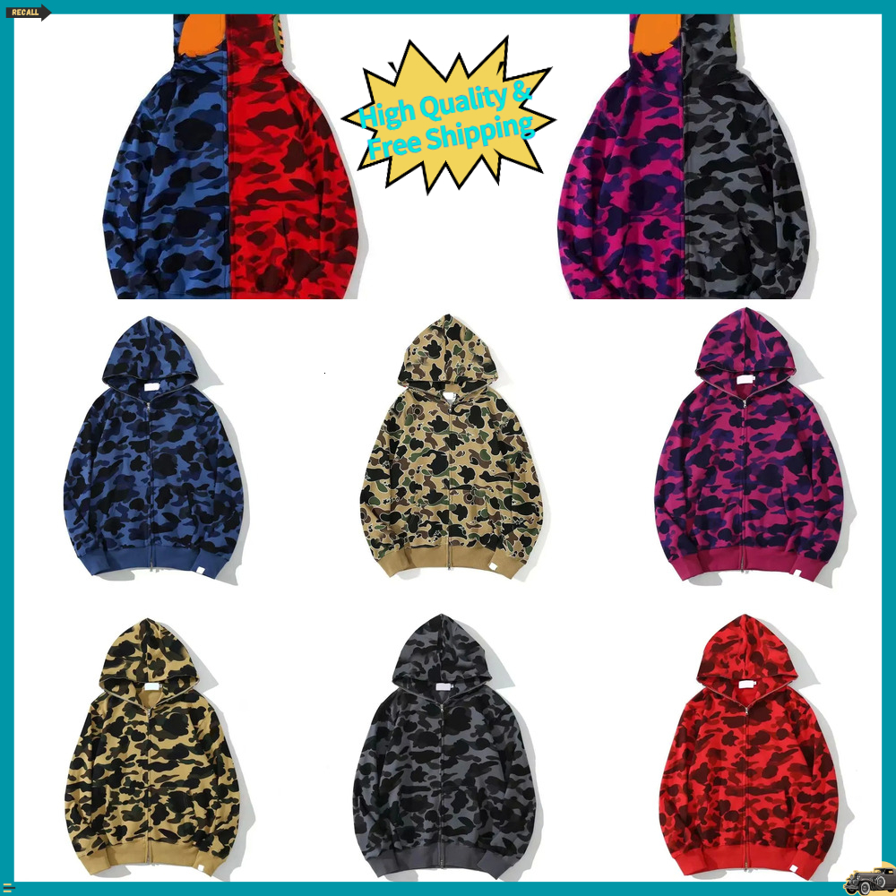 designer Mens Hoodie Full Zip Up Shark Hoodies Woman Camouflage Jacket Hoody Hooded Sweatshirt Man Womens Sweater Long Sleeve Pcf 85oi#