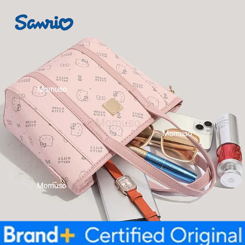 Sanrio MINISO Hello Kitty Tote Basket Bag Pink Leather Womens Handbag Large Capacity Kawaii Crossbody Shoulder Bag For Women H251230