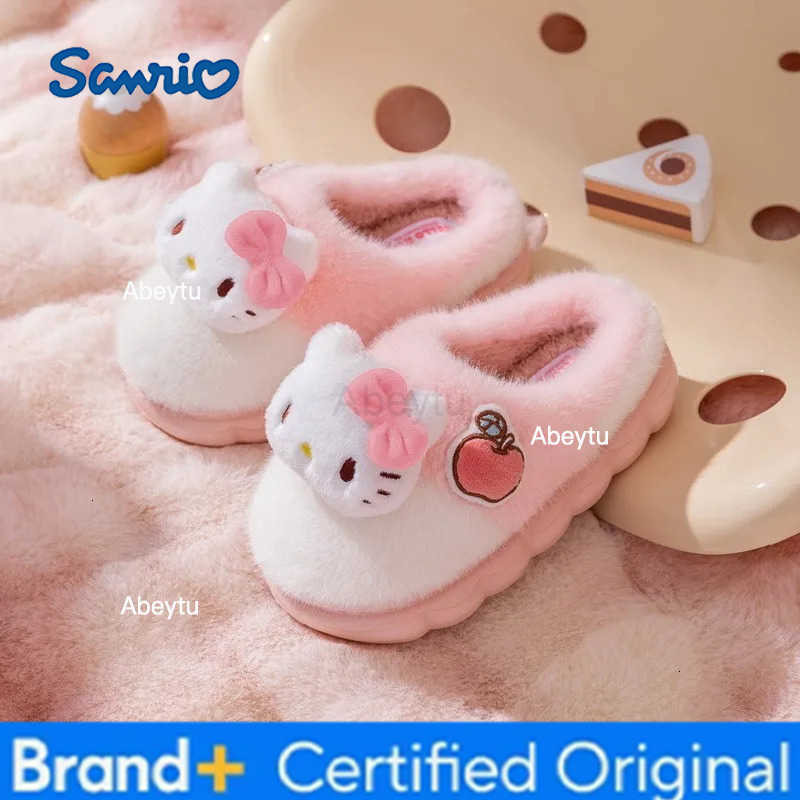 Sanrio Kids Slippers House Shoes Cartoon Cat Cotton Slippers Winter Shoes For Girls Anti-slip Warm Pink White Shoes Size 30-40 H251230
