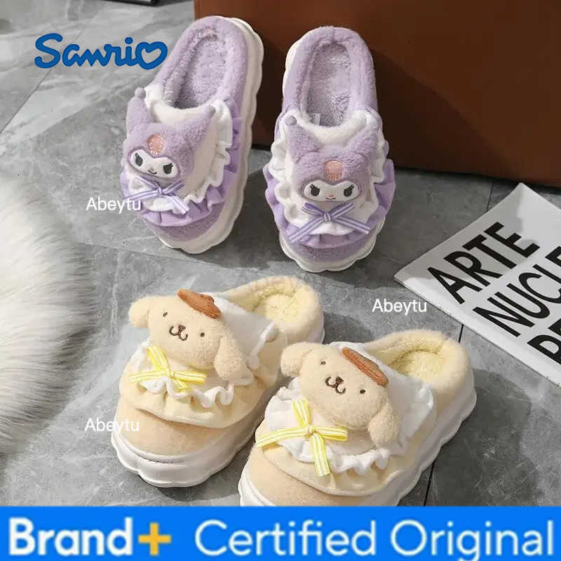 Sanrio Slippers Cartoon Hello Kitty My Melody Kuromi Cinnamoroll Autumn and Winter Warm Cotton Soft Home Shoes Holiday Gifts H251230