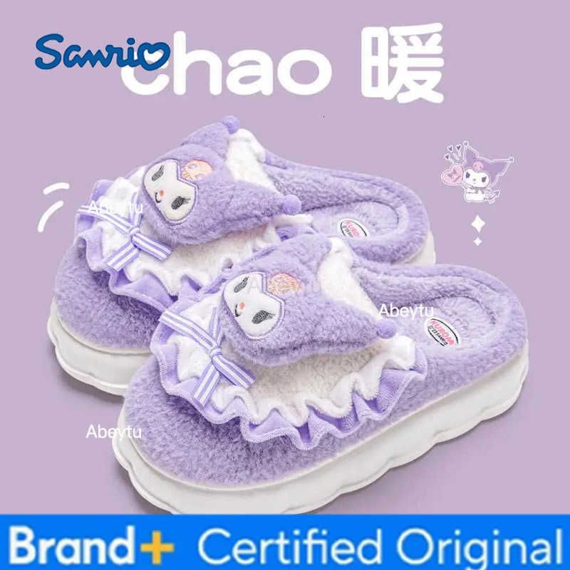 Sanrio My Melody Girls Plush Slippers Kuromi Winter Keep Warm Cotton Mop Kawaii Home Shoes Child Cartoon Leisure Cotton Shoes H251230