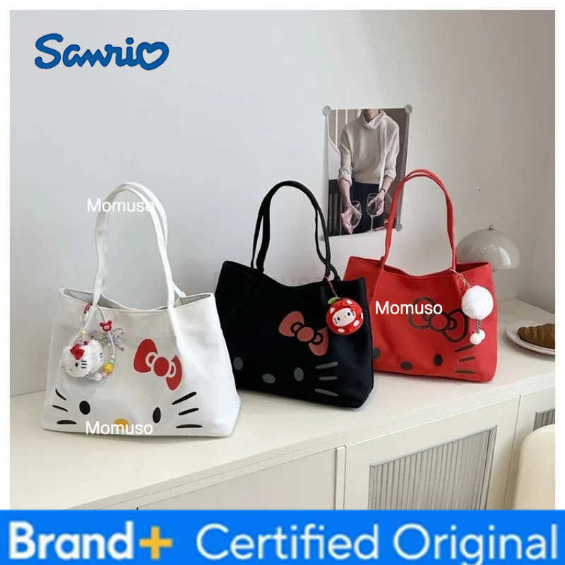 Sanrio Hello Kitty Canvas Tote Bag for Women - Large Cute Cartoon Shoulder Bag Fashion Versatile Commuting Handbag H251230