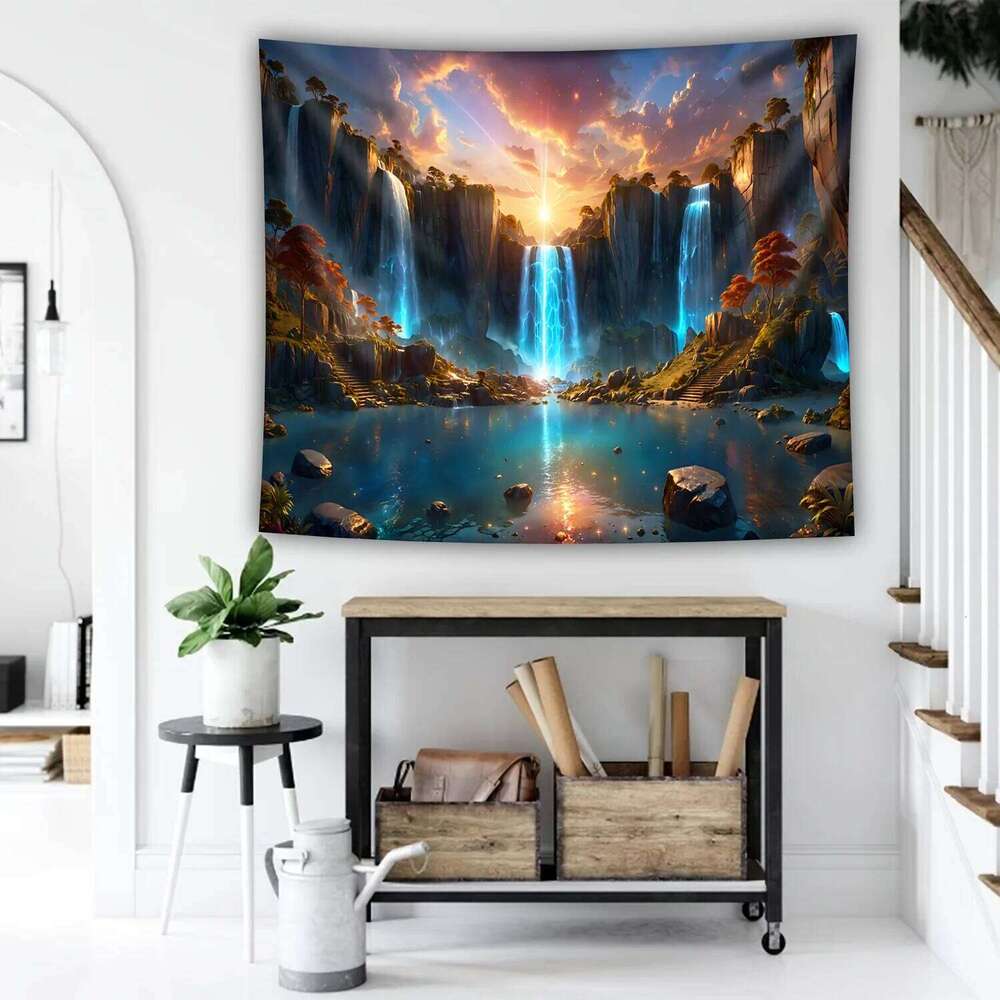 1pc Landscape Theme Waterfall Canyon Tapestry, Ultra Large Polyester Wall Hanging for Living Room Bedroom Office, Indoor Use 25T1230