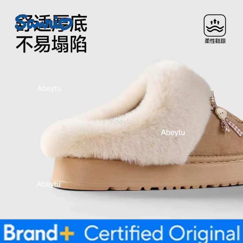 Sanrio Cute Hello Kitty Fur Slippers Girls Women Plush Autumn Winter New Girls Home Cotton Slippers Cartoon Student Home Indoor Shoes H251230