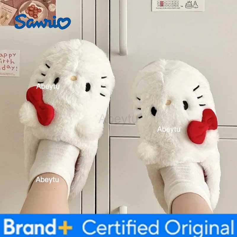 Sanrio Plush Slippers Hello Kitty Kawaii Cute Student Autumn Winter Bedroom Soft Padded Plush Bedroom Aldult Shoes Girls Xmas H251230