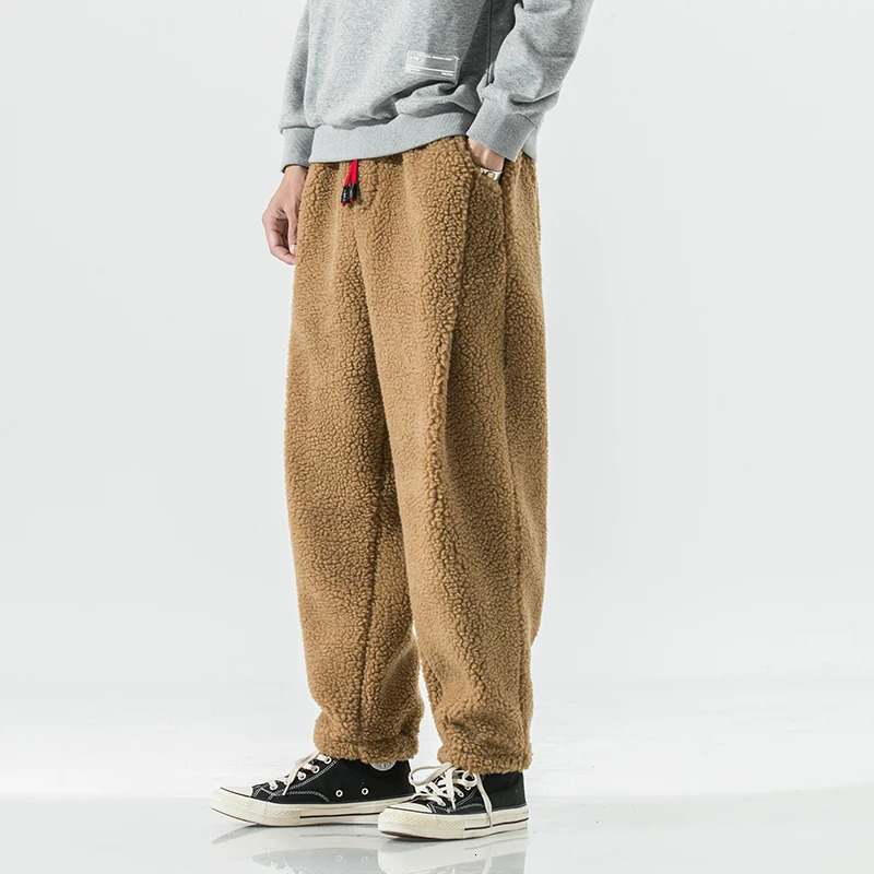 Winter Mens Lamb Wool Casual Pants Fleece Warm Elastic Waist Sweatpants Solid Thick Harem Male Vintage Joggers Trousers 251218