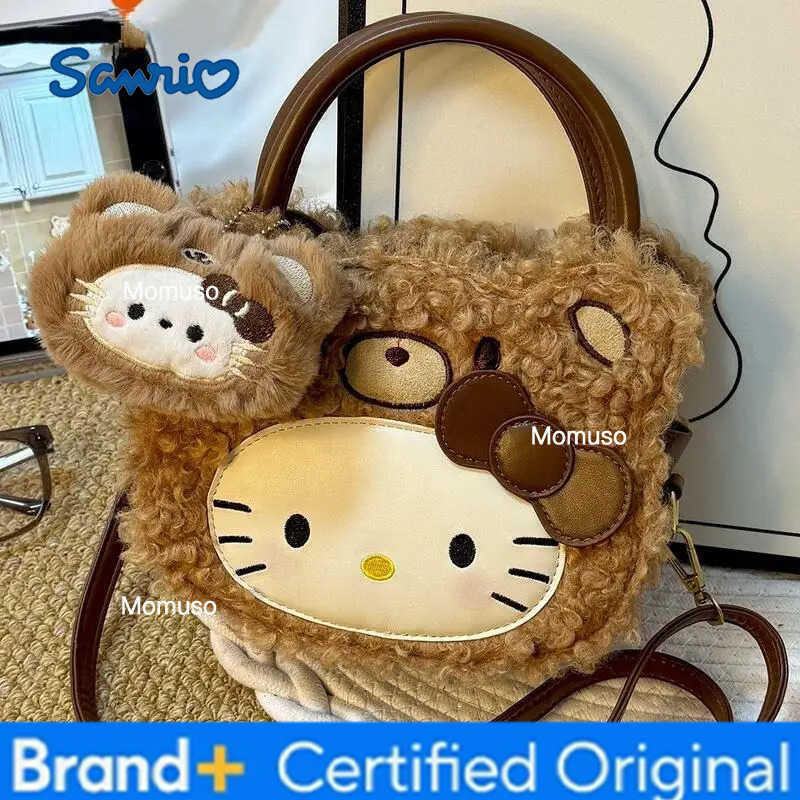 Sanrio Kawaii Hello Kitty Storage Bag Leopard Print Plush New Cute Mini Shoulder Bag Hot Cartoon Large Capacity Portable Handbag H2512301