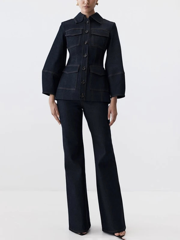 Krisstar Vintage Denim 2 Piece Pants Set Outfits Jacket and Jeans 2025 Autumn Winter Woman Pockets Denim Sets Clothing 251230