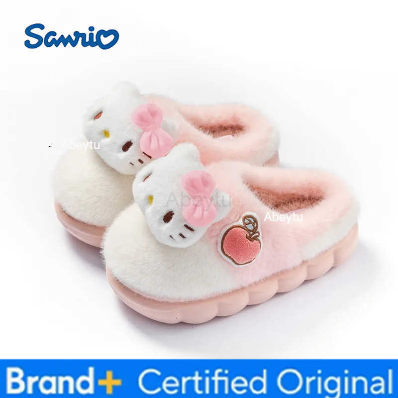 Sanrio KidsSlippers Cartoon Fluffy Winter Shoes For Children Anti-slip Thick Bottom Home Slipper Keep Warm Pink Blue Size 30-41 H251230