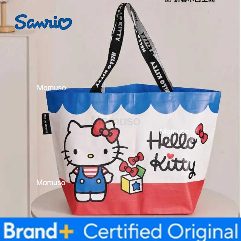 Sanrio Hello Kitty Family Series Woven Shopping Bags Folding Portable Shopping Bag Cartoon Anime Peripheral Shoulder Bag Gift for Girls H251230