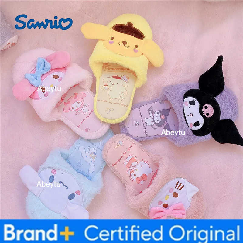 Sanrio Cartoon Japanese Anime Slippers Lolita Girl Warm Plush Home Slippers Lady Indoor Kawaii Flat Non-slip Gifts Lovely Pink Blue H251230