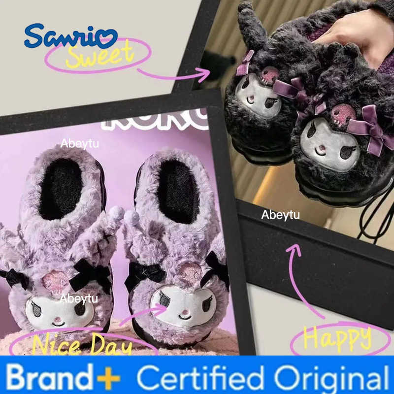 Sanrio New Kawaii Kuromi Cotton Slippers Cute Winter Home Slippers Thick Sole Keep Warm Cotton Shoes Xmas Gift For Girlfriend H2512301