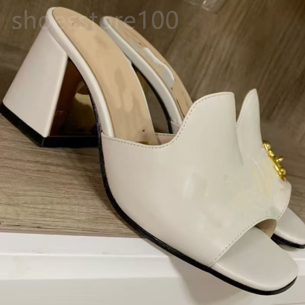 Classic womens sandals womens summer Luxury Designer Sandal metal buckle leather sexy high heels thick heel 7cm half slippers 35-42 with box