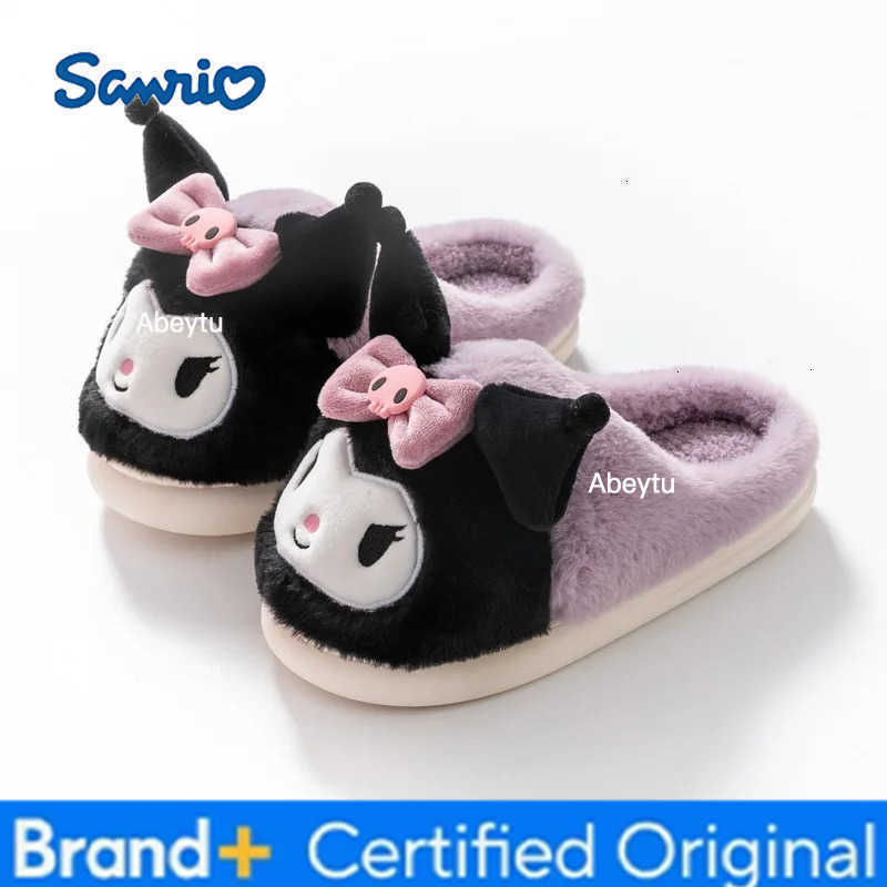 Sanrio Kids Slippers House Shoes Kuromi Cartoon Winter Shoes For Girls Wrapped heel Warm Anti-slip Pruple Black Shoes Size 28-41 H251230