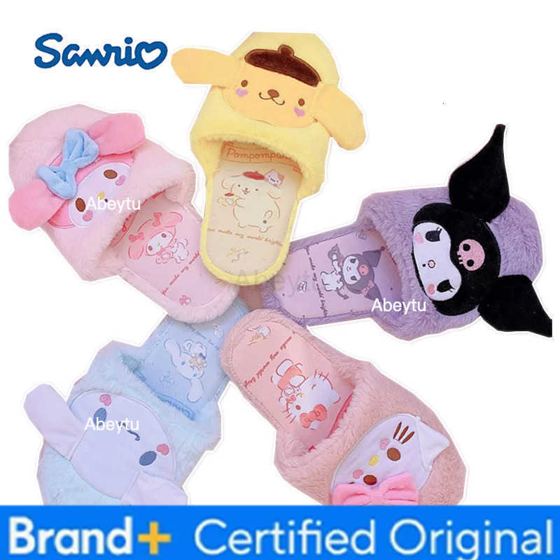 Sanrio Cartoon Japanese Anime Slippers Lolita Girl Warm Plush Home Slippers Lady Indoor Kawaii Flat Non-slip Gifts Lovely Pink Blue H251230