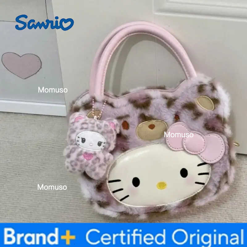 Sanrio Kawaii Hello Kitty Storage Bag Leopard Print Plush New Cute Mini Shoulder Bag Hot Cartoon Large Capacity Portable Handbag H251230