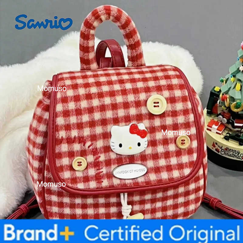 Sanrio Hello Kitty Red Grid Small Backpack Female 2025 New Mini Travel Bag Japanese Style Harajuku Lightweight Portable Backpack H251230