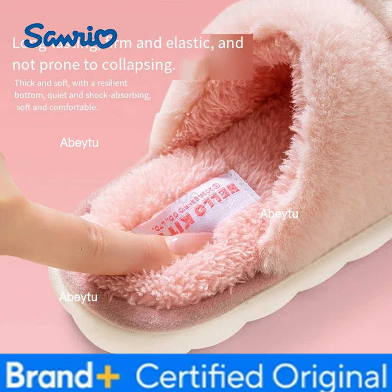 Sanrio Hello Kittys Cotton Slippers Sanrios Girl Cute Home Indoor Bound Head Cotton Drag Keep Warm Kawaii Winter Childrens Shoes H251230