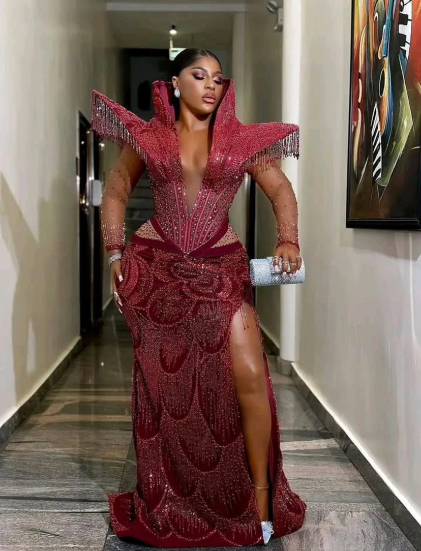 2026 Nigerian Aso Ebi Mermaid Burgundy Prom Dresses Beaded Crystals Evening Formal Party Second Birthday Engagement Reception Gowns Dress For Special 