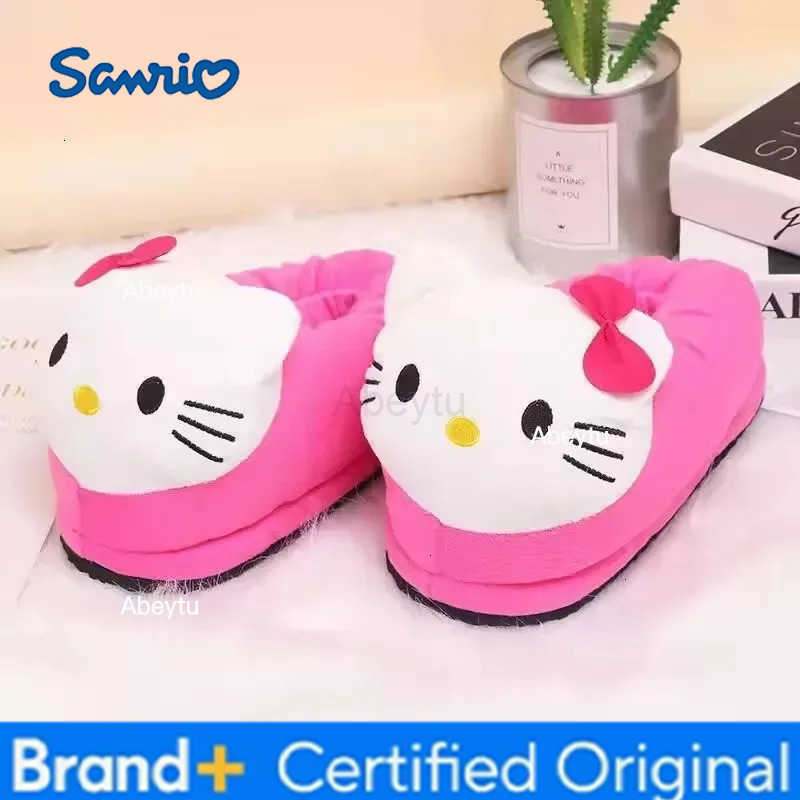 Sanrio Hello Kitty Cotton Plush Slippers Warm Anime Indoor Shoes for Girls Women Autumn Winter Home Comfort H251230