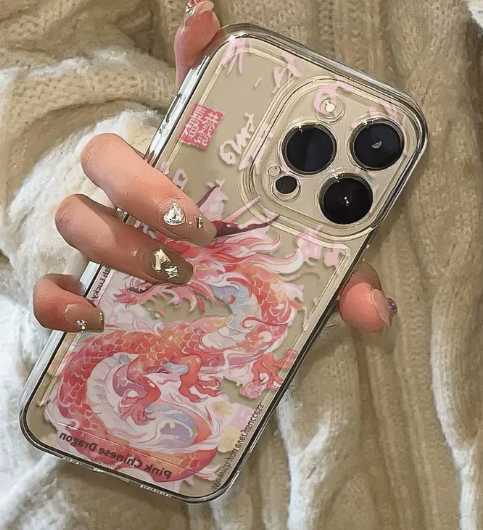 Trend Cartoon Chinese Dragon Phone Case for IPhone 16 15 14 13 12 11 Pro Max Mini XR XS X 7 8 Plus Soft Cover With Hand Strap P240914