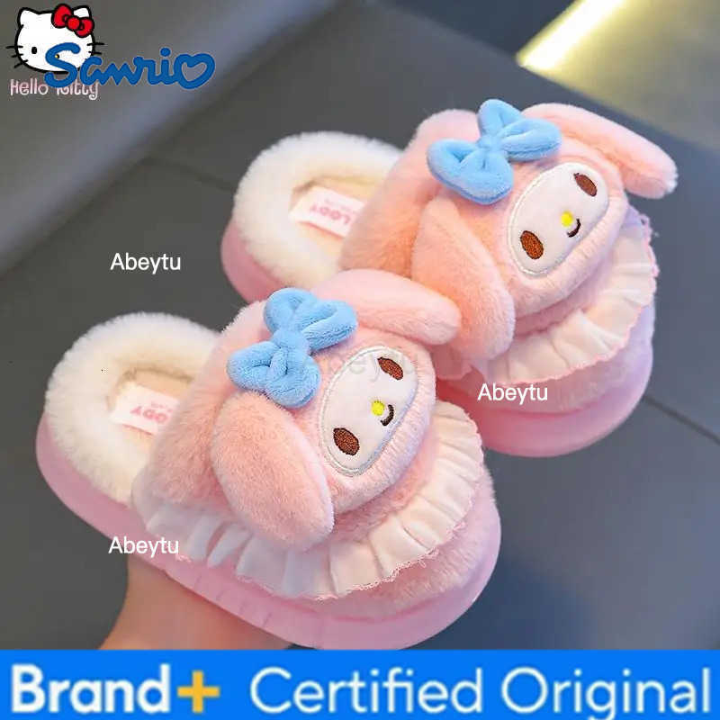 Sanrio Hello Kitty Childrens Kuromi Warm Slippers Autumn/winter Kawaii Cartoon Anime Melody Parent Child Cinnamoroll Home Shoes H251230