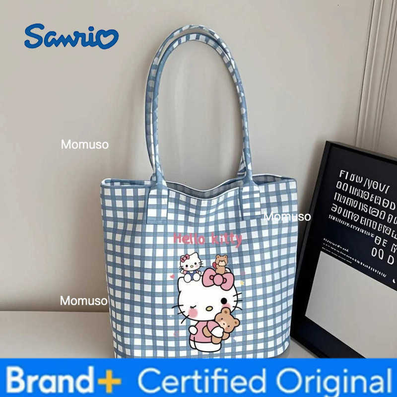 Sanrio Hello Kitty Womens Shoulder Bags Plaid shoulder handbags New Cat Kawaii Canvas Handbag cartoon-themed canvas tote bag H251230