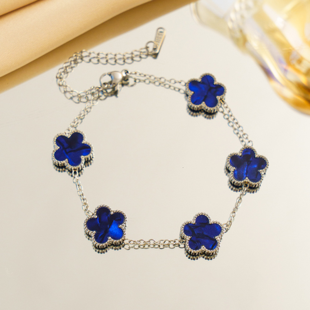 Luxury Brand Designer Jewelry Steel Lucky Clover Five-Leaf Clover Five-Flower Bracelet Light Luxury High-End Feel Female Niche Gradient Stainless Stee