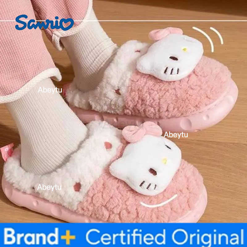 Sanrio Young Girls Fashion Cartoon Cotton Slippers Hello Kitty Kuromi Cinnamoroll Indoor Student Dormitory Non-slip Warm Slipper H251230