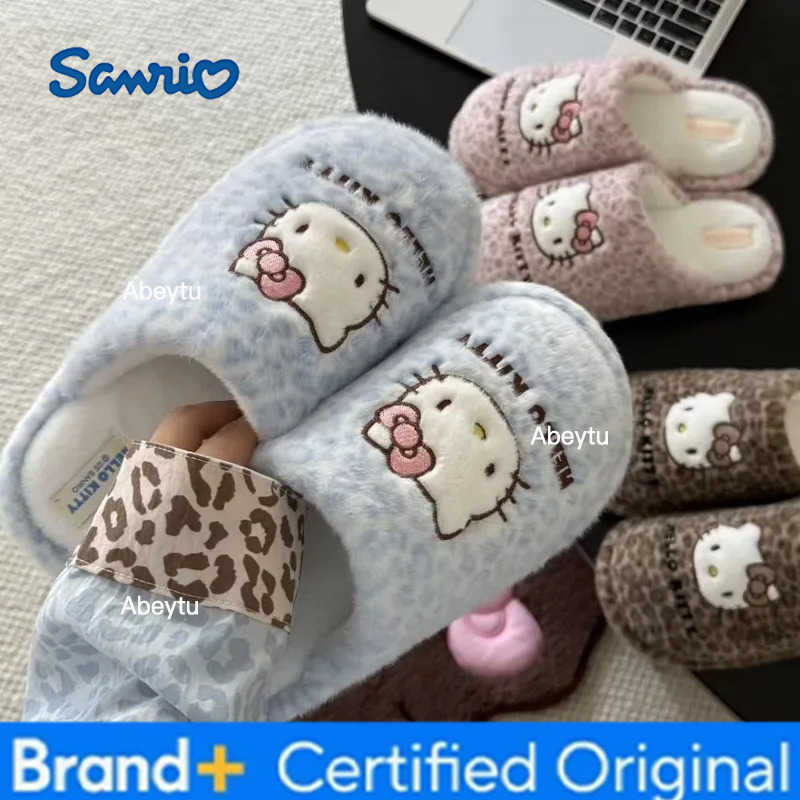 Sanrio Cute Women Plush Slippers Hello Kitty Winter Anime Slippers Cartoon Anti Slip Warm Indoor Anime Girl Soft Slippers Shoes H251230