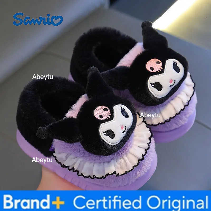Sanrio Kids Slippers House Shoes Kuromi Cartoon Wrapped heel Winter Shoes For Girls Warm Anti-slip Pruple Black Shoes Size 24-41 H251230