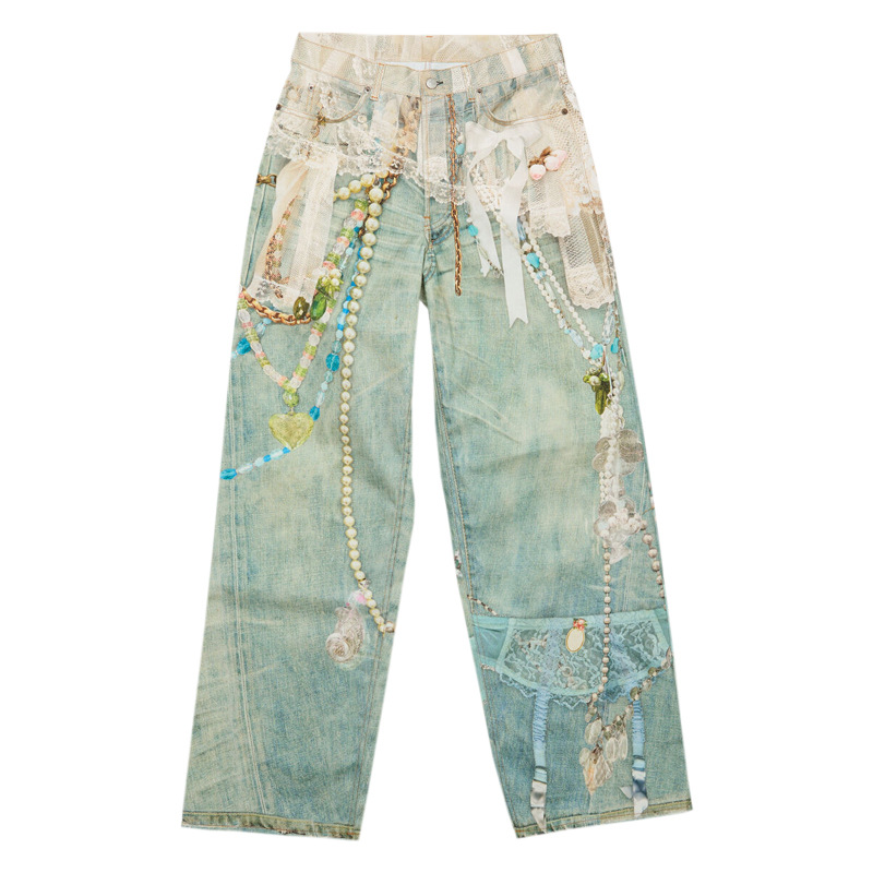 ac ripped high washed pants for men and women loose luxury wide leg jeans Z260313