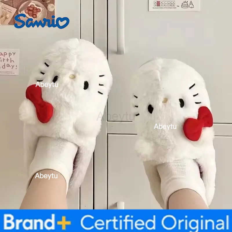 Sanrio Cute Plush Slippers Hello Kitty Cartoon Kawaii Student Autumn Winter Bedroom Soft Padded Plush Bedroom Aldult Shoes Girls Xmas H2512301