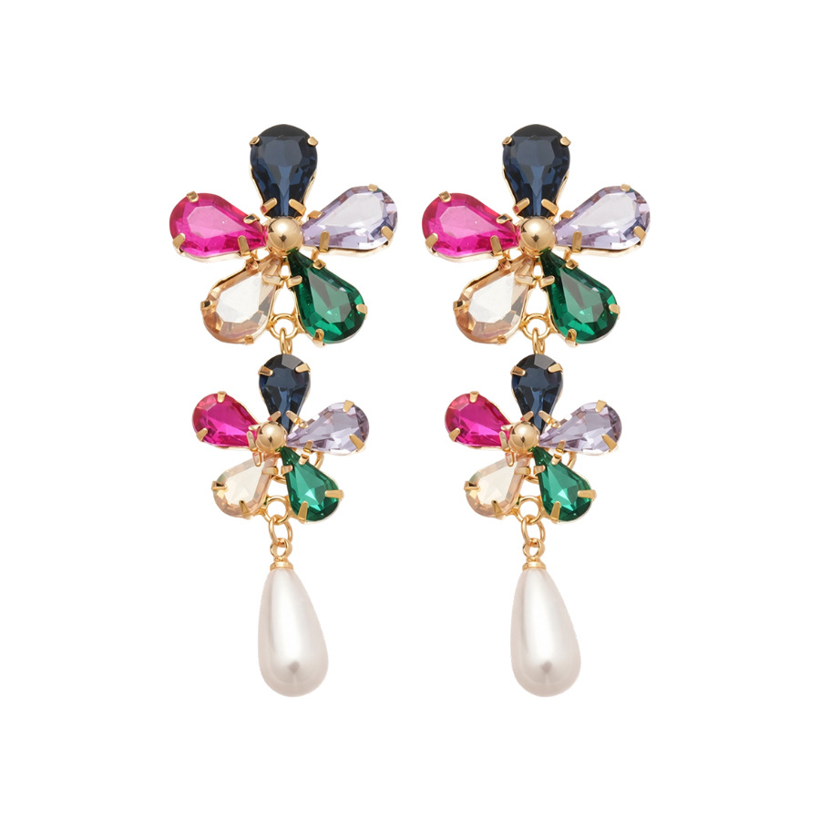 Real Gold Plated Diamond-Studded Flower Pearl Stud Dopamine Light Luxury High-End Earrings European and American Cross-Border Exaggerated Ear Jewelry - view 9