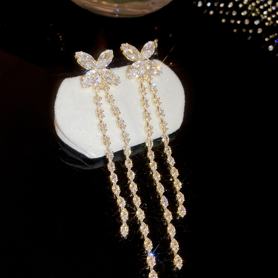 Silver Needle New Super Shiny Heavy Zircon Long Tassel Elegant Light Luxury Fashion Versatile Drop Earrings - view 6