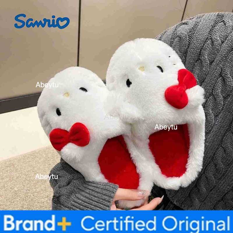 Sanrio Anime Hello Kitty Home Plush Slippers Winter Women Warm Indoor Cinnamoroll Anti-Slip Furry Slippers Household Girls Slippers H251230