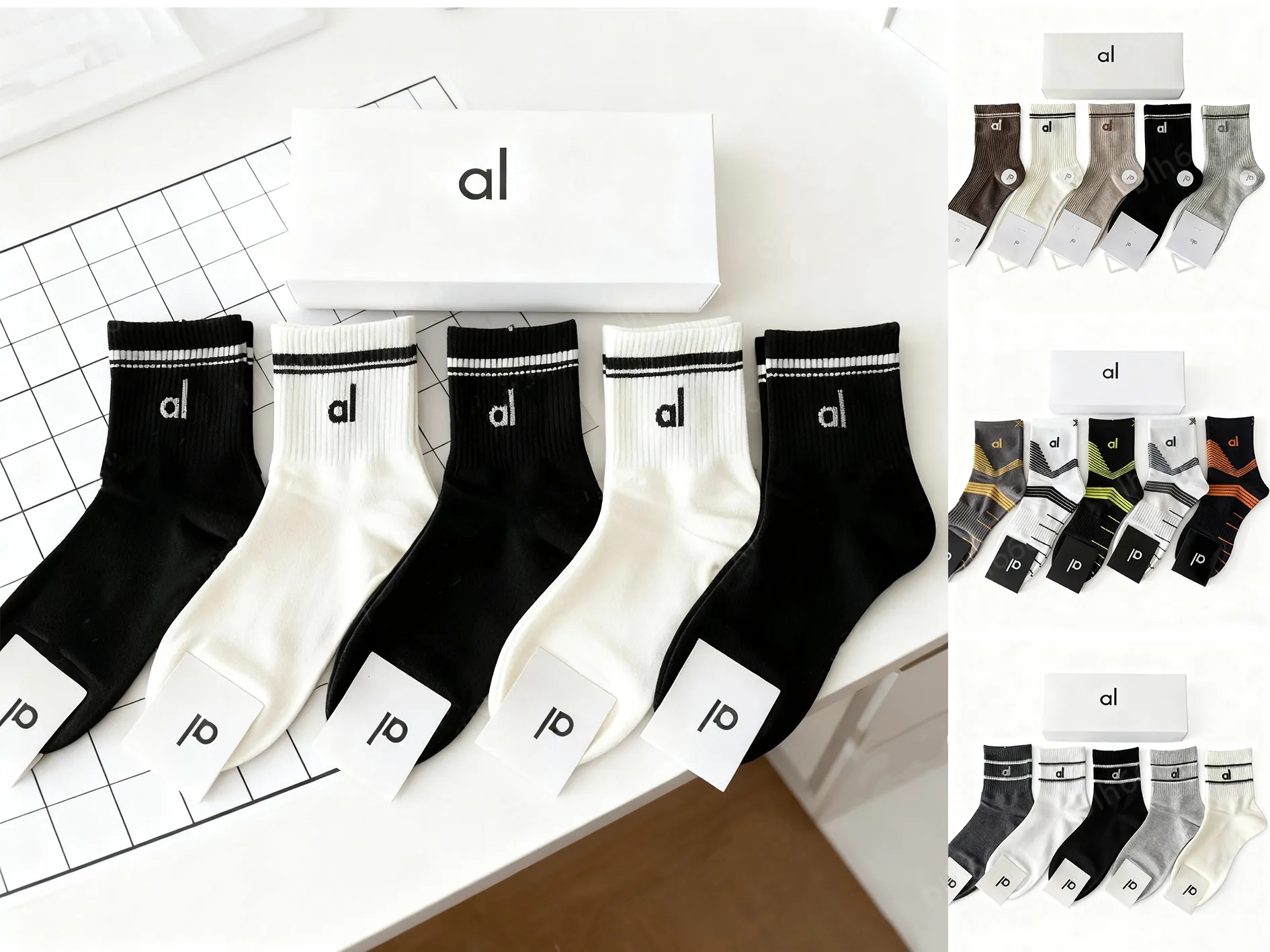 socks luxury 5 pairs designer womens luxury socks pure cotton yoga socks black, white and multiple colors sports socks and stockings mid-length socks