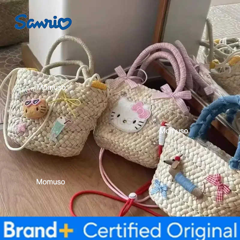 Sanrio Summer Lattice Handbag Anime Cartoon Cosmetic Bag Student Sweet Girl Portable Mobile Phone Bag Cloth Bags for Woman H251230