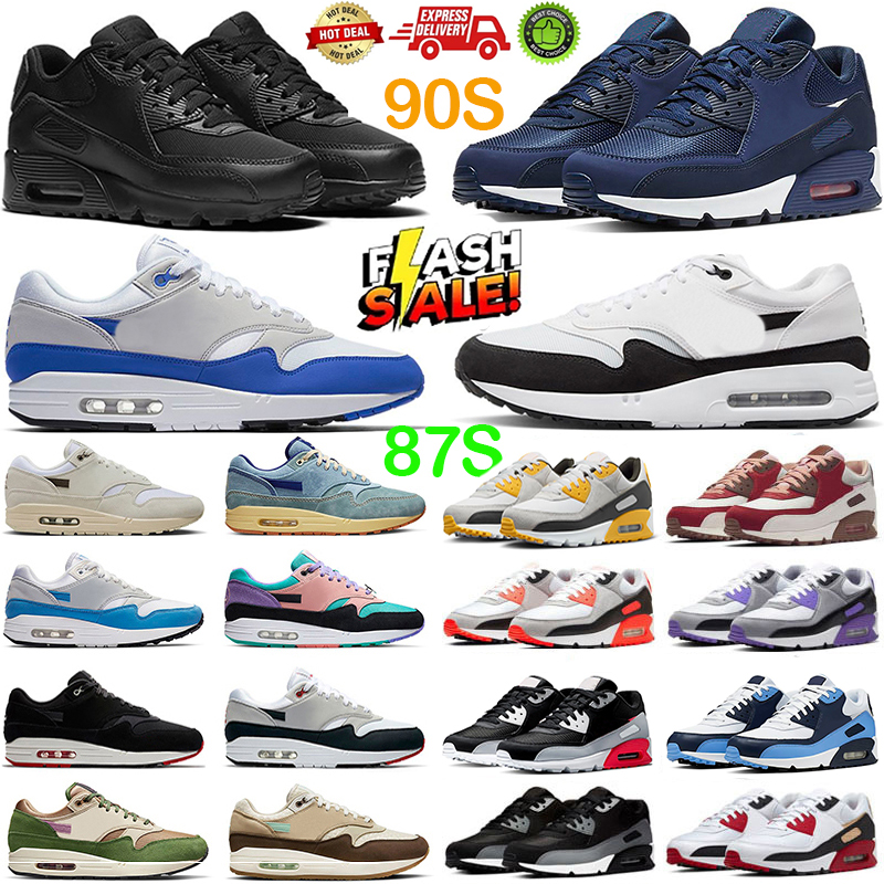 Designer 87s 90s Running Shoes Mens Womens 87 90 Mesh Triple Black White Navy Bule Rose Pink Red Sports Sneakers Trainers Outdoor Size 36-45