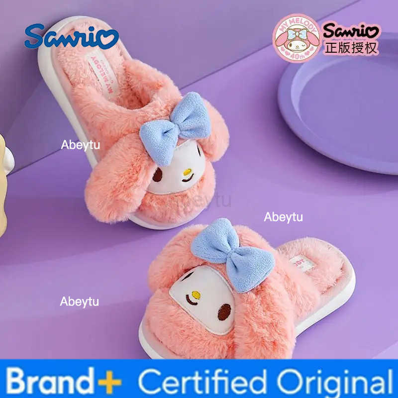 Sanrio Cartoon Sanrios My Melody Women Plush Slippers Kawaii Kuromi Thick Warm Winter Home Indoor Flat Casual Non Slip Girls Home Shoes H251230
