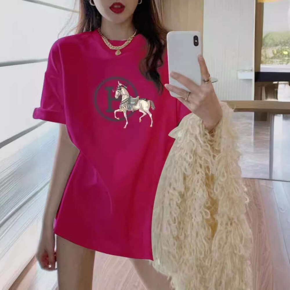 Pink Cotton T-sirt Women's 2026 Designer Fashion Loose Fit Summer New Long Tailored Top Trendy Commute Wind