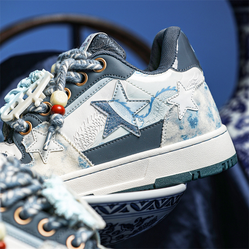 Hot new free shipping casual shoes for shoes blue Fashionable and versatile blue and white porcelain star shaped bread shoes