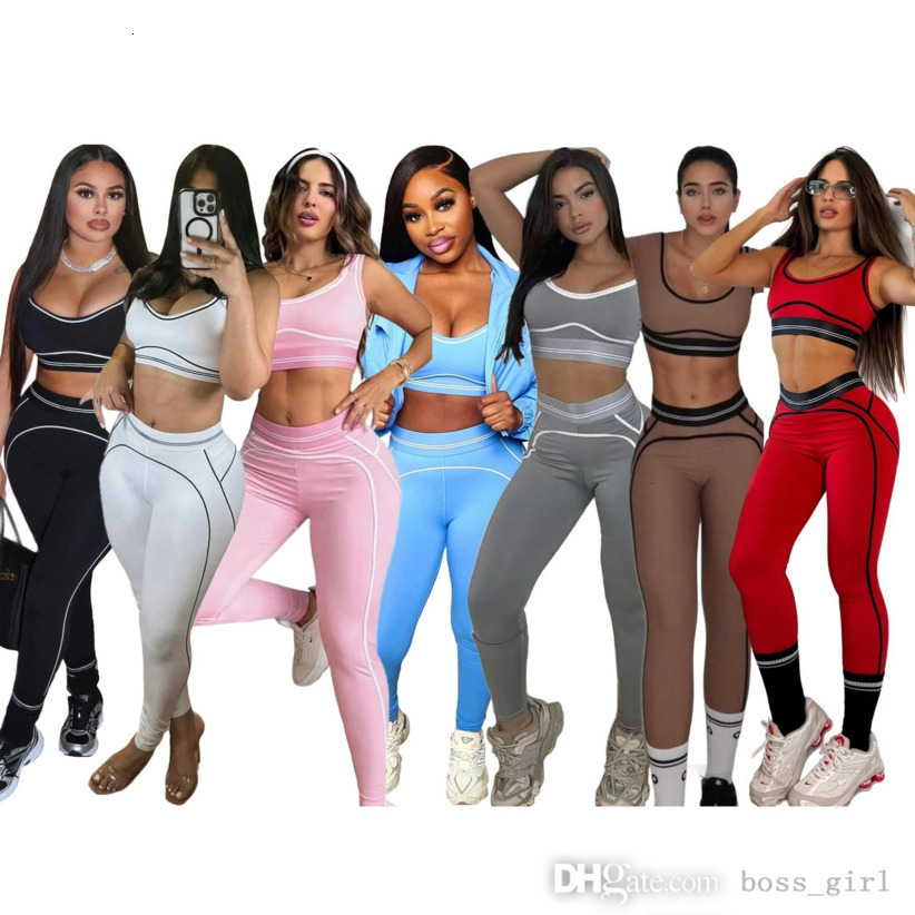 Women Tracksuits Two Pieces Set Summer New Yoga Set Gathering Sports Tank Top High Waist Hip Lifting Abdominal Compression Fitness Set 25 Colors