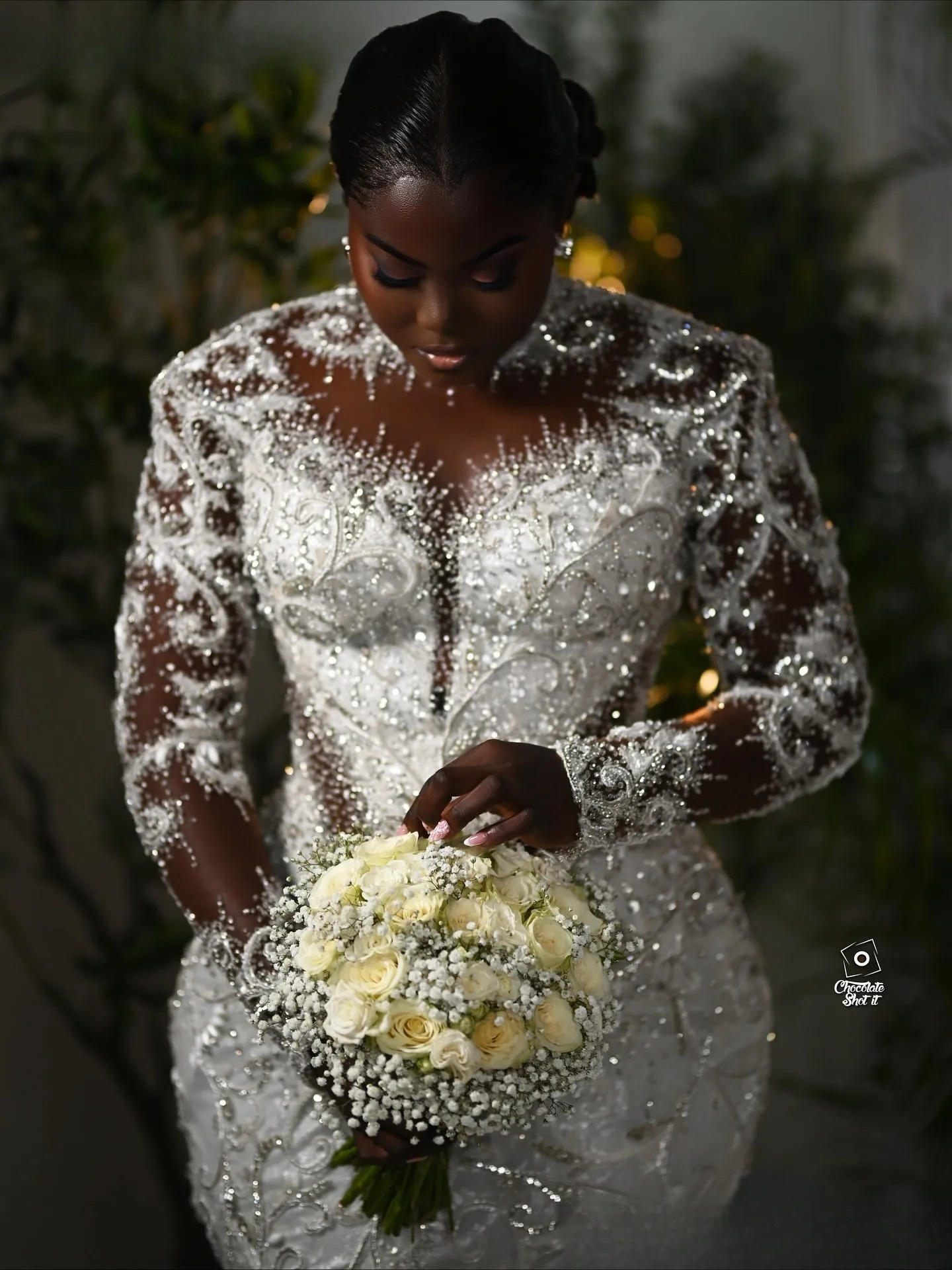 Aso Ebi Plus Size Ivory Mermaid Wedding Dress Lace Beaded Crystals Fulle Sleeves Sheer Neck Bridal Gowns Dresses 1230