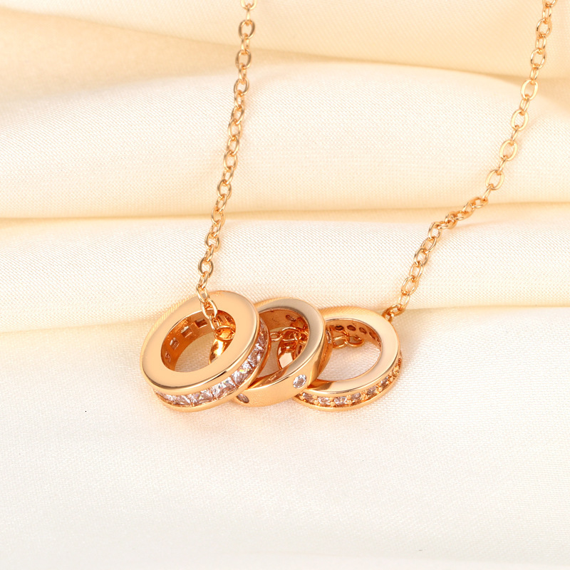 Luxury Brand Designer Jewelry Hot-Selling Micro-Inlaid Sparkling Diamond Three-Ring Slim Waist Necklace Elegant Simple Light Luxury Niche Design Colla