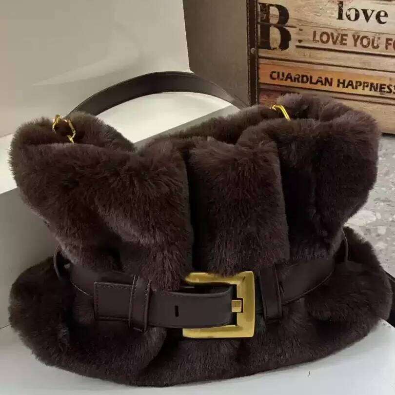 Brand Designer Plush Tote Retro Classic Fashion Shoulder Winter Elegant Belt Buckle Underarm Bag Women's Wallet