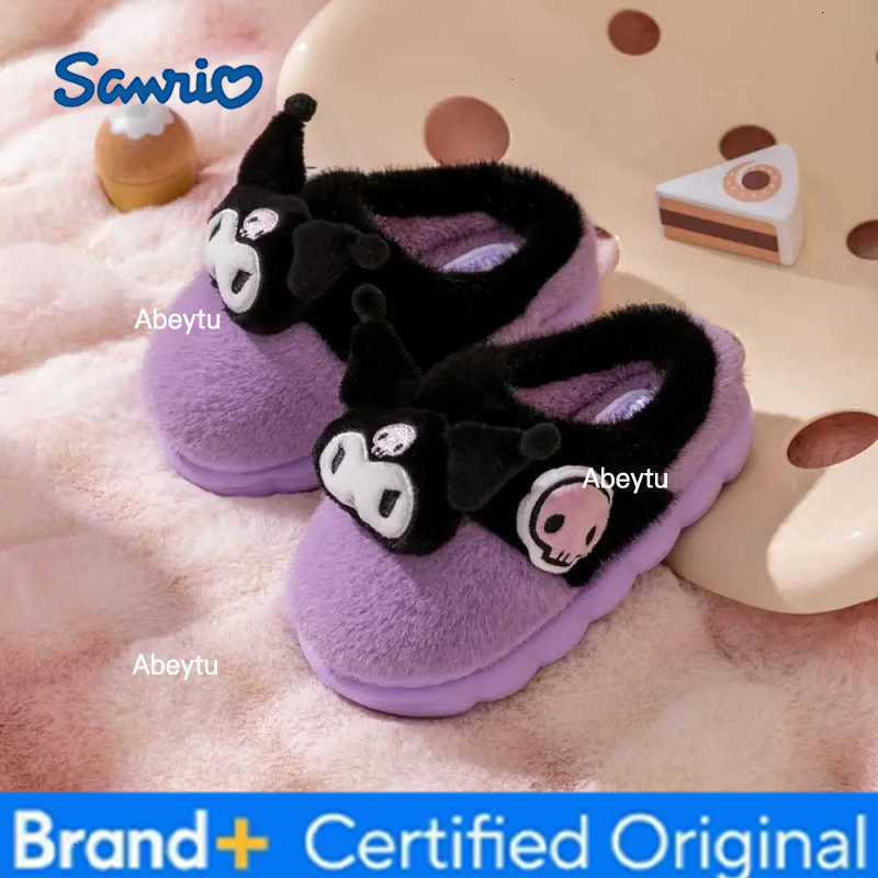 Sanrio Kawaii Hello Kitty Fluffy Slippers Sanrios Kids Women Winter Shoes Anime My Melody Cute Anti Slip Indoor Plush Cotton Slippers H251230
