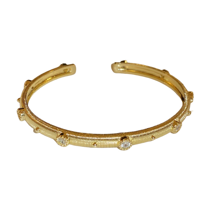 Real Gold Plated Zircon Brushed Vintage Palace Open Bracelet European and American Light Luxury Elegant Fashion New Hand Jewelry - view 9