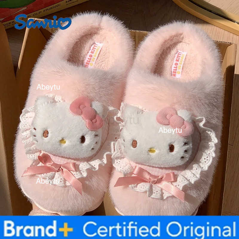 Sanrio Kawaii Kuromi Cotton Slippers Cartoon Female Kawaii Indoor Anti-Slip Shoes Winter Thicken Warm Wear-Resistant Plush Slippers H251230